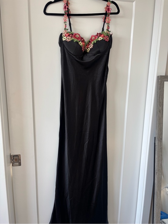 Hello Molly Dresses & Skirts - Hello Molly Black Satin Maxi Dress with Pink & Green Floral Straps